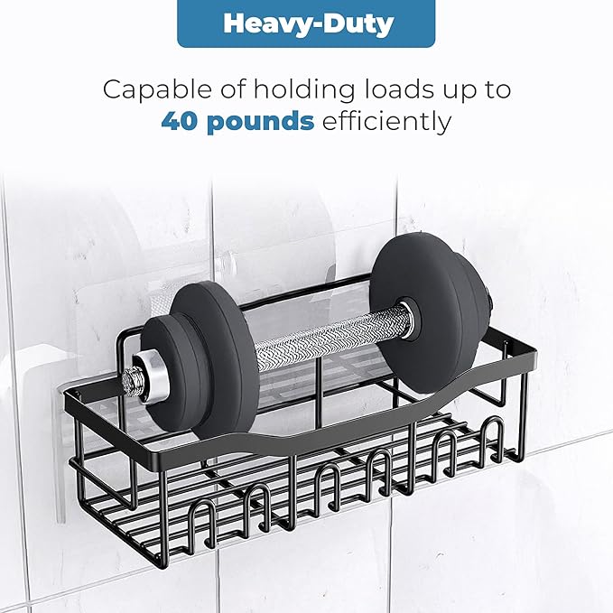 Fab Glass and Mirror 5-Pack Shower Caddy, Black - Shower Organizer & Shelves for Efficient Storage, Bathroom Caddy for Wall Organizer, Durable Wall Caddy