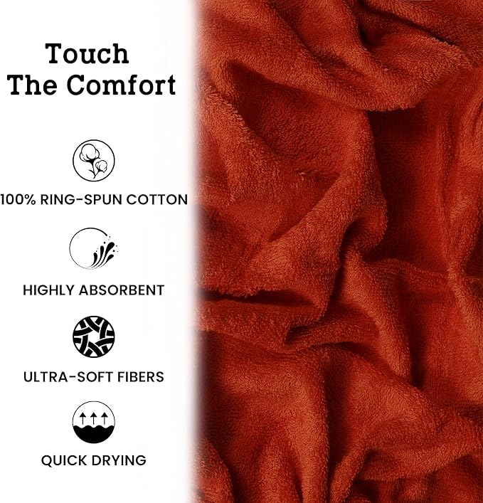 Casa Lino Bath Towel Set of 8 (2 Bath Towels, 4 Wash Cloths & 2 Hand Towels for Bathroom) - 100% Cotton - Highly Absorbent & Quick Dry - Guest Room Essentials for Bathroom Set - (Coral Orange)