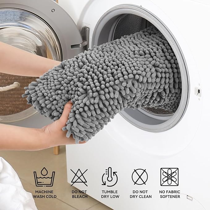 Bcoimo 36"×24" Absorbent Bath Mat, Non-Slip with Backing Chenille Bath Rug and Machine Washable Bathroom Mat Quick-Dry Design. Ideal for Bathroom and Tub Areas