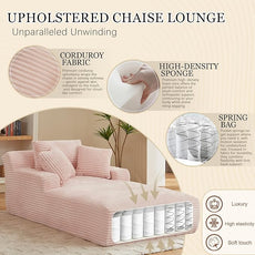 Chaise Lounge Chair Indoor, 50 Inch Oversized Corduroy Upholstered Boneless Sofa Bed, Deep Seat Sleeper Couch Reading Chairs, Cloud Sofas Couches for Living Room (Pink, 50
