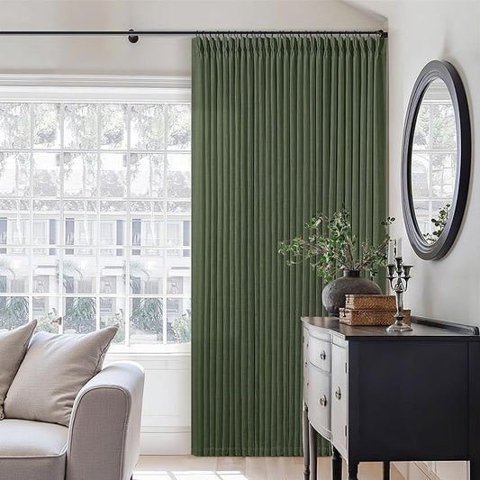 Olive Green Pinch Pleated Linen Curtains 92 Inches Long 2 Panels for Living Room Bedroom Semi Sheer Pinch Pleat Drapes with Hooks Rings Boho Farmhouse Light Filtering Window Curtain 40x92