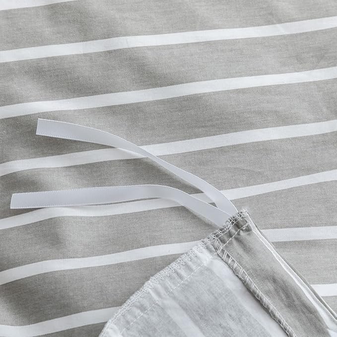 JELLYMONI Twin Duvet Cover Set, Cotton Duvet Cover 2 Pieces with Zipper Closure, 1 Duvet Cover and 1 Pillowcase(Gray with White Striped)