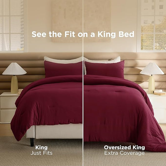 Bedsure King Size Comforter Set, Dark Red Soft Prewashed Bedding for All Seasons, 3 Pieces GentleSoft™ Warm Down Alternative Bed Set, 1 Lightweight Comforter (104"x90") and 2 Pillowcases (20"x36")