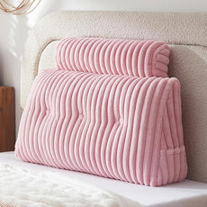 Headboard Pillow + A Long Neck Roll Pillow Body Pillow，Faux Fur Headboard Wedge Pillow with Removable Cover (Pink, Twin：39x8x20 inches)