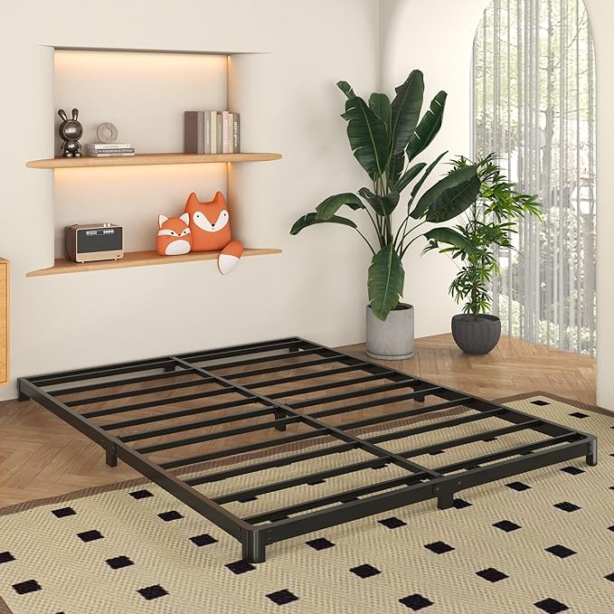 4 Inch Low Profile King Bed Frame with Rounded Corner Legs Heavy Duty Metal King Size Platform Bed Frame No Box Spring Needed, Easy Assembly, Noise Free, Black.