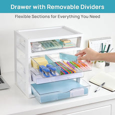 Vtopmart Clear Desk Organizer, 4-Tier Assemble Desktop File Organizer with Drawers, Office Desk Organization for Office Supplies