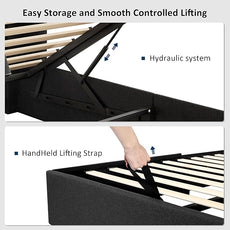 Full Size Lift Up Storage Bed, Upholstered Platform Bed Frame with Wingback Headboard, Hydraulic System, Solid Wooden Slats Support, Noise-Free, No Box Spring Needed, Easy Assembly, Black