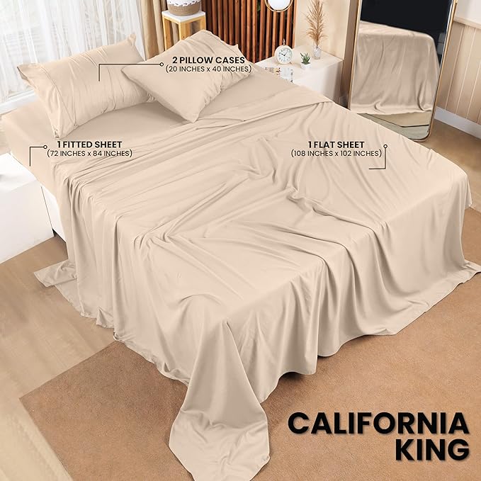 Utopia Bedding California King Sheet Set – 4 Piece Bed Sheets for Cal King Size Bed, Soft and Breathable Microfiber, Includes 1 Fitted Sheet, 1 Flat Sheet and 2 Pillowcases (Beige)