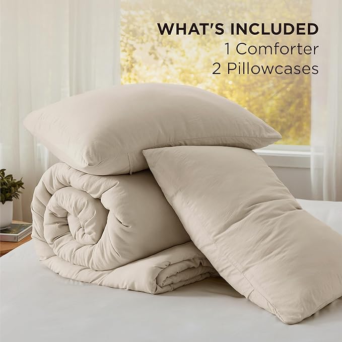 Bedsure Queen Size Comforter Set, Sand Soft Prewashed Bedding for All Seasons, 3 Pieces GentleSoft™ Warm Down Alternative Bed Set, 1 Lightweight Comforter (90"x90") and 2 Pillowcases (20"x26")