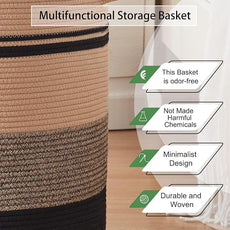 OIAHOMY 80L Laundry Baskets-Laundry Hamper,Storage Basket with Handles,Decorative Basket for Living room,Woven Storage Basket for Toys Bin,Pillows, Blankets,Clothes-20x18in-Yellow Black