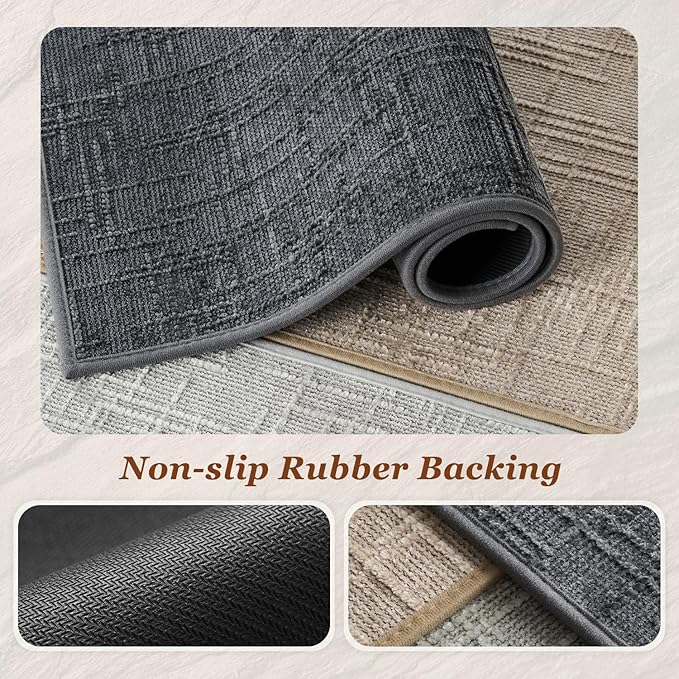 AMOAMI Bath Mat Non Slip Super Absorbent Quick Dry Bath Mats for Bathroom Floor Rubber Backing Washable Bathroom Rugs Modern Woven Jacquard Mat, Beside Tub Bath Rugs, 17" x 24", Darkgrey