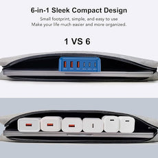 USB C Fast Charger, 100W GaN 6 Port Type C Charging Station Hub Block Cube, USB C Wall Charger Power Strip Adapter Plug for iPad iPhone 17 16 15 14 13 12 Pro Max Pixel Note Galaxy, 5ft Cord