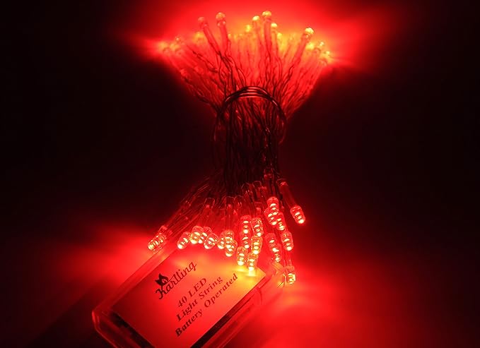 Karlling Battery Operated Fairy Lights, 13ft Durable Short Clear Wire LED Twinkle String Lights for Christmas, Valentine’s Day, Halloween,Weddings, Parties, and Indoor/Outdoor Decor(Red)