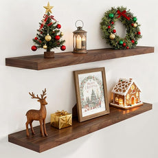 Fun Memories Floating Shelves for Wall, 48 x 9.3 Large Floating Shelf Wall Mounted Set of 2, Rustic Wood Shelves for Bathroom, Kitchen, Living, Heavy-Duty Storage Deep Shelf for Books, Decor, Walnut