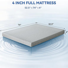 Vipbear Full Size 4 Inch Mattress Topper, Cooling Gel Memory Foam with Bamboo Fiber Cover, Medium Firm Spine Support