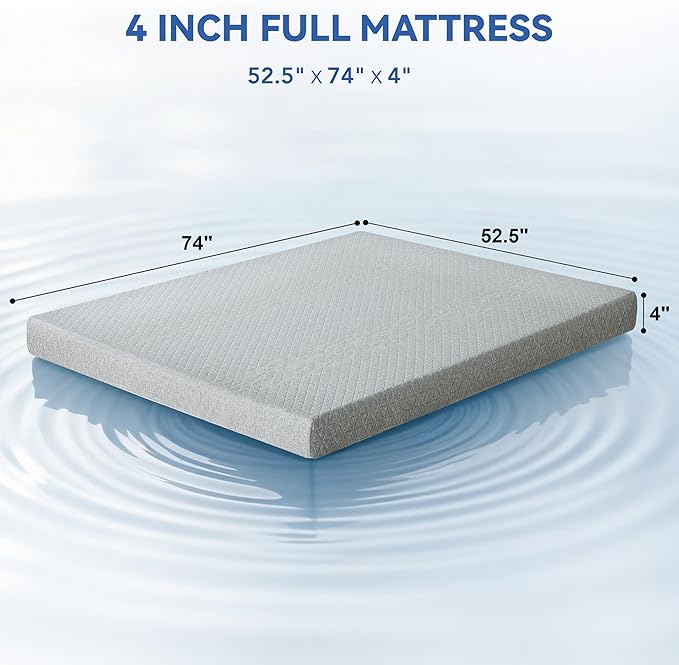 Vipbear Full Size 4 Inch Mattress Topper, Cooling Gel Memory Foam with Bamboo Fiber Cover, Medium Firm Spine Support