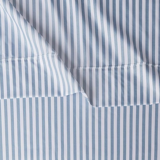 Amazon Basics Lightweight Super Soft Easy Care Microfiber 3 Piece Bed Sheet Set With 14-inch Deep Pockets - Twin, Dusty Blue Pinstripe,Printed AmazonBasics