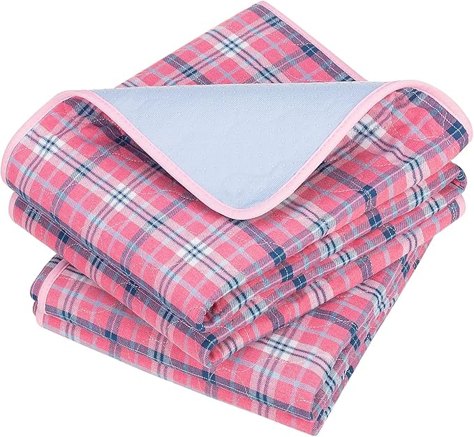 OUTCREATOR® Washable Bed Pads 34" x 54" (Pack of 2) for Incontinence Mattress Protector, Reusable Underpads for Elderly, Adults, Kids, Pets with Anti-Slip Bottom (Pink Plaid)
