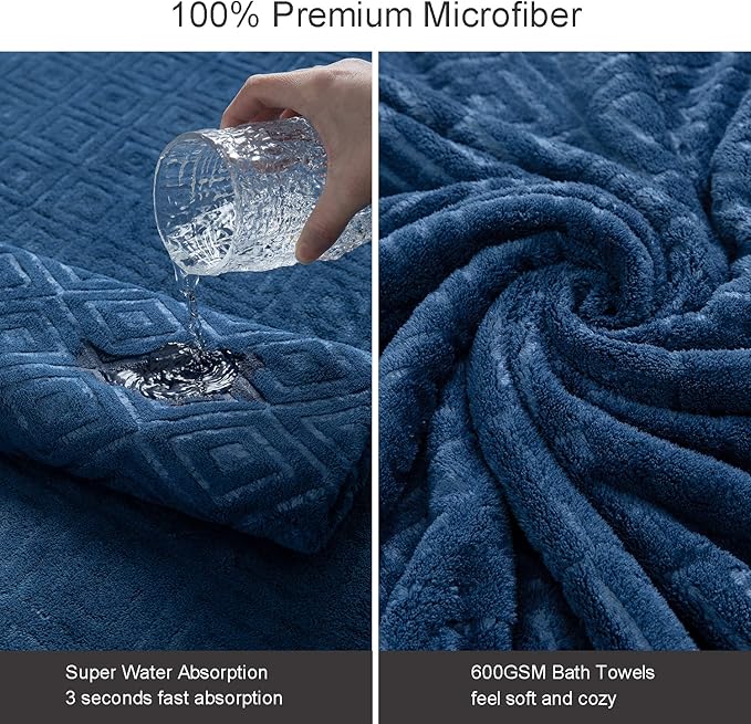 8 Piece Extra Large Bath Towels Set,2 Oversized Bath Towels(35"x70"), 2 Hand Towels,4 Washcloths Ultra Soft and Absorbent Towels for Bathroom, Quick Dry Towel for Gym Hotel Camp Pool Navy Blue