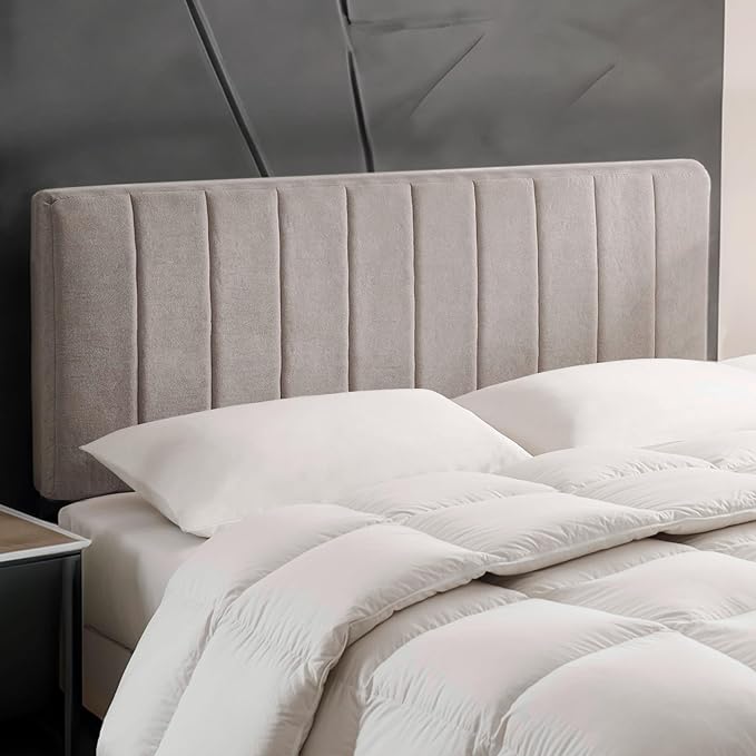 Hearth & Harbor Upholstered Queen Headboard - Easy Assemble Channel Stitched Headboard Queen Size - Wall Mounted Headboards with 3D Soundproof Wall Panels Peel & Stick Floating Headboards, Silver