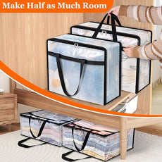 8 Pack Clear Storage Bags for Comforter, Clothes & Bedding, Plastic Blanket Storage with Zipper and Handle, Moving Bags, Closet Organizer and Under-Bed Storage (90L)