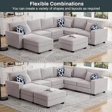 Legend Vansen Modular Sectional Sofa U Shaped Couch with Ottoman Modern Reversible Corner Sectional Couch for Living Room (Light Grey, U Shaped Sofa-3)