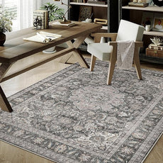 3x5 Washable Vintage Area Rug Black Grey Entryway Office Carpet Non-Slip Soft Low Pile Distressed Throw Rug for Entrance Living Room Bathroom Dining Room