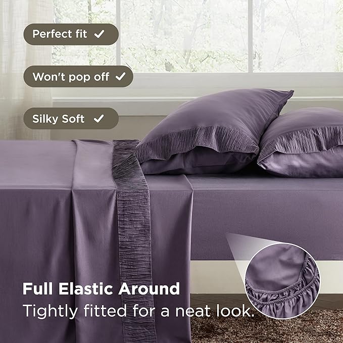Bedsure California King Sheet Sets - 4 Pieces Soft Cal King Sheets - Breathable & Cooling - Hotel Luxury - Easy Care Polyester Microfiber Bedding for Women, Men, Dusty Purple