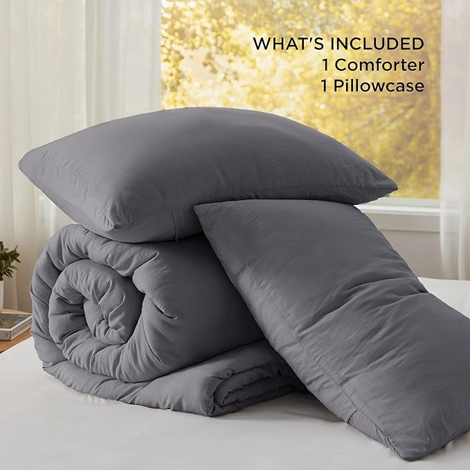Bedsure Twin/Twin XL Comforter Set, Dark Grey Soft Prewashed Bedding for All Seasons, 2 Pieces GentleSoft™ Warm Down Alternative Bed Set, 1 Lightweight Comforter (68"x88") and 1 Pillowcase (20"x26")