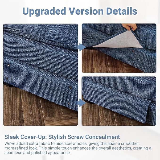 VINGLI 121" Cloud Linen Couch, Comfy Modular Sectional Sofa Set for Living Room,Modern 3-Seat Convertible Loveseat Sofa with 1 Ottoman for Small Space, Blue