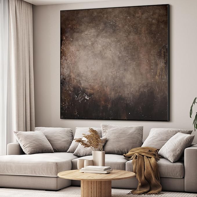 60"x60" XL Framed Wall Art - Industrial Dark Brown and Black Grunge (Frame Assembly Required)