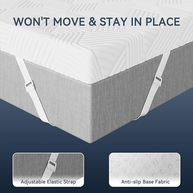 ELEMUSE 3 Inch Gel Memory Foam Mattress Topper Queen Size Pressure-Relieving Mattress Topper for Back Pain,Non-Slip Design with Removable & Washable Cover, CertiPUR-US