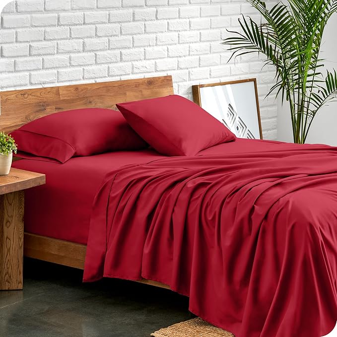 Bare Home Full XL Sheet Set - Luxury 1800 Ultra-Soft Microfiber Full Extra Long Bed Sheets - Double Brushed - Deep Pockets - Easy Fit - 4 Piece Set - Bedding Sheets & Pillowcases (Full XL, Red)