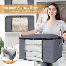 Fab totes Storage Bags,Clothes Blanket Storage Bins Foldable Closet Organizers with Reinforced Handle for Home Dorm Storage and Organization,Fabric Bags for Organizing Sheets,Clothing (Grey,10 Pack)