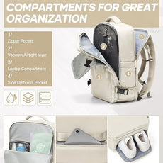 suwasp Vacuum Compression Backpack, 45L Expandable Travel Backpack with Electric Vacpack Pump, Travel Vacuum Bags with Shoe Compartment/17inch Laptop Compartment/USB Port, Beige