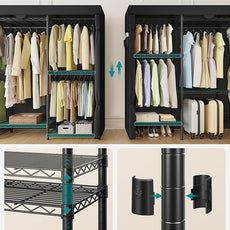 SONGMICS Heavy-Duty Clothes Rack, Garment Rack, Portable Closet, 68.7-Inch Wide Clothing Rack with Adjustable Mesh Shelves and Hanging Rails, Ink Black ULGR435B01