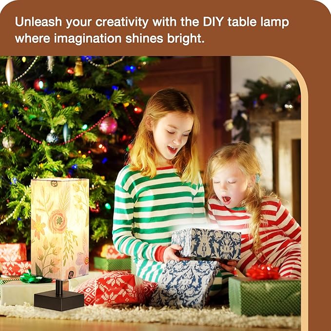 aooshine Flower Table Lamp for Bedroom - Bedside Lamp for Nightstand, Minimalist Night Stand Light Lamp with Square Fabric Shade, Desk Reading Lamps for Kids Room Living Room Office Dorm