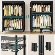 SONGMICS Heavy-Duty Rolling Clothes Rack, Garment Rack, Portable Closet, 43.3-Inch Wide Clothing Rack on Wheels, with Adjustable Mesh Shelves and Hanging Rails, Fabric Cover, Ink Black ULGR415B01