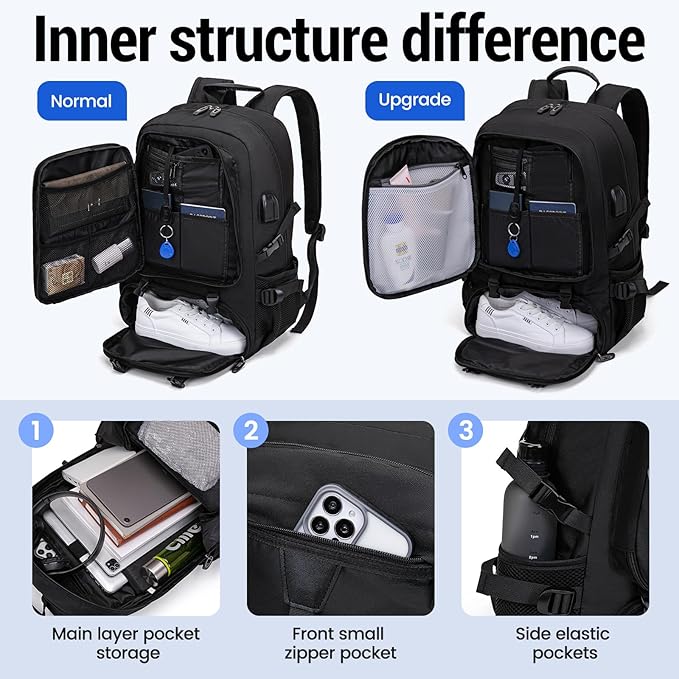 Men's Women's with Usb Port 80l Travel Backpack, Large Carry-On Backpacks，Expandable Oversized Laptop Bag Works