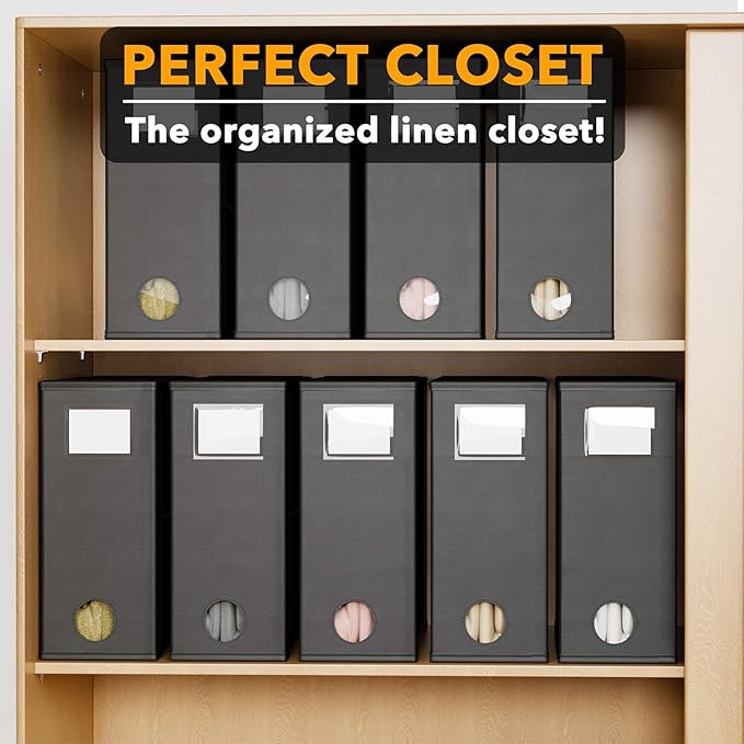 SpaceAid 9 Pack Bed Sheet Organizers and Storage, Foldable Sheet Organizer with Window for Linen Closet, Set Folder Keeper for Queen & King Size Bedding Storage (Black)