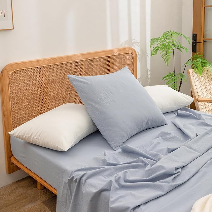 BESTOUCH 100% Washed Cotton Pillowcase for Hair and Skin Linen Feel Soft Comfortable Breathable 2 Set Pillow Case with Envelope Closure Solid Off White King 20x36 Inches