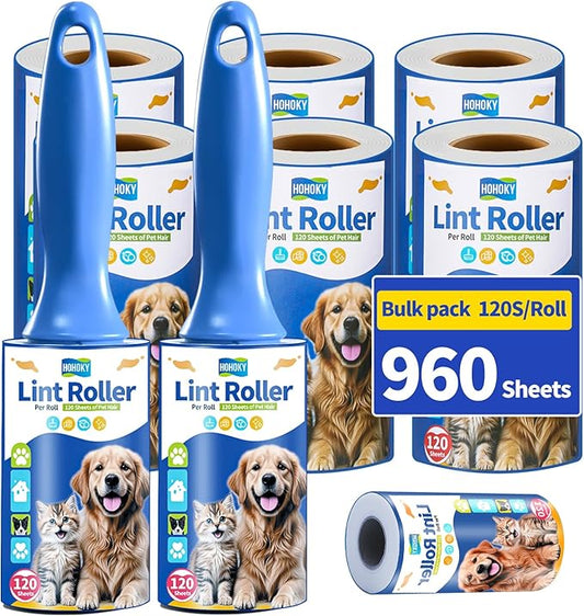 lint Rollers for pet Hair Extra Sticky Heavy Duty Lent Roller for Dog and Cat Remover for Couch Clothes Furniture Furniture Carpet Animal Fur Fuzz Mega Value Set Refills 960Sheets 8Pack