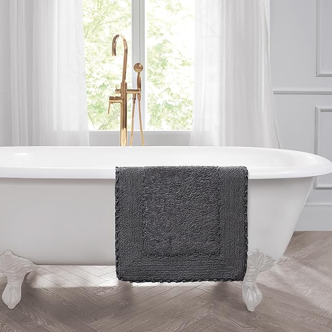 Laura Ashley Ruffle Border 100% Cotton Bath Rug, Dark Gray, 17"x 24"