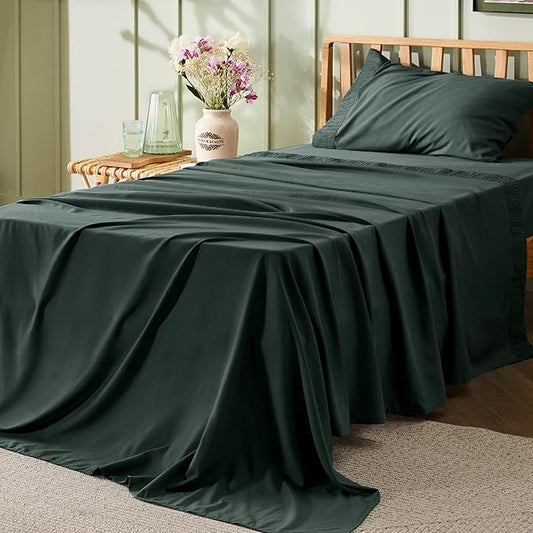Bedsure Twin XL Sheet Sets Dorm Bedding - 3 Pieces Soft Extra Long Twin Sheets, Hotel Luxury, Easy Care Microfiber for Women, Men, Forest Green