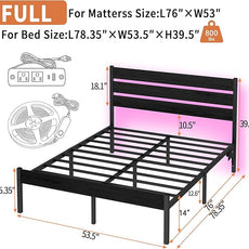Full Size Bed Frame with Headboard,Heavy Duty LED Bed Frame with USB Charging Station,Mattress Foundation-Under Bed Storage, No Box Spring Needed, Noise Free，Black
