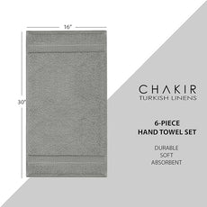 Chakir Turkish Linens | Hotel & Spa Quality 100% Cotton Premium Turkish Towels | Soft & Absorbent (6-Piece Hand Towels, Gray)