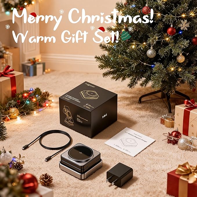 【2026 Upgraded】Wireless Charger 3 in 1, Foldable Wireless Charging Station with Night Light for Apple MagSafe Charger, Travel Magnetic Charger Stand, Nightstand Fast 15W Charging Station (20W Adapter)