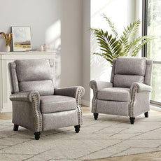 Faux Leather Recliner Chair, Modern Pushback Armchair with Adjustable Backrest & Footrest for Bedroom, Living Room-Grey, Set of 2