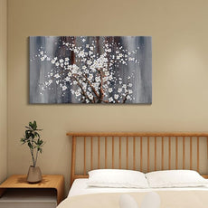 AJAZIKO Wall Art for Living Room Large Modern Wall Decor Canvas Paintings for Wall Decorations White Flower Brown Bedroom Office Artwork Plum Blossom Art Prints Framed