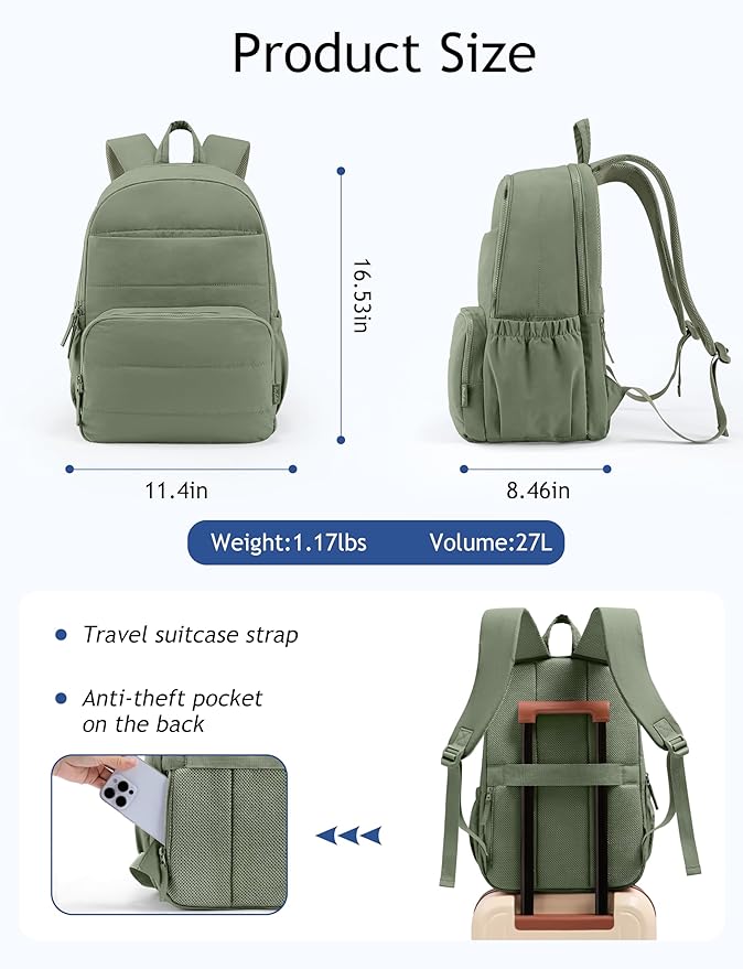 Travel Backpack for Women, 15.6 Inch College Laptop Backpack, Water Resistant Work Backpacks, Cute Quilted Bookbag